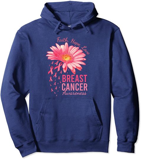 Discover Hoodie Sweatshirt com Capuz para Homem e Mulher Presente Flor Conscientização de Cancro de Mama Fé Esperança Amor