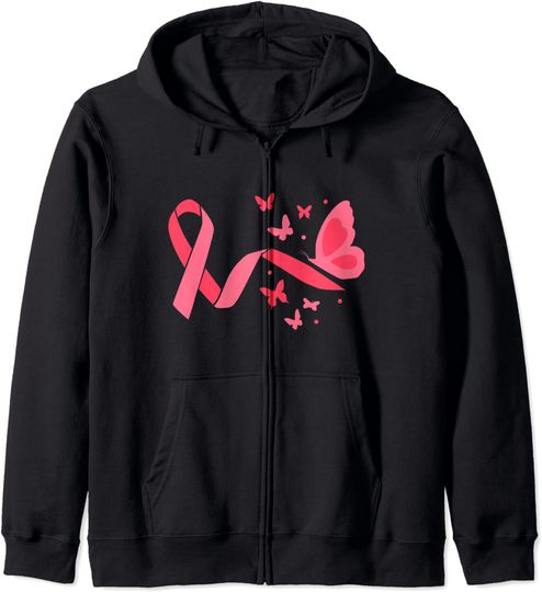 Discover Hoodie Sweater com Capuz e Fecho-éclair para Homem e Mulher Conscientização do Cancro de Mama