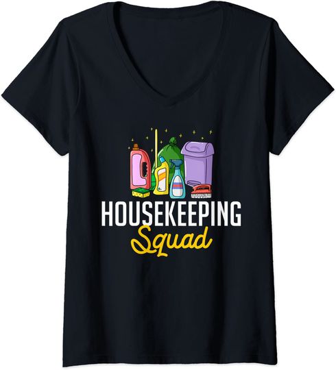 Discover Housekeeping Squad Presente Dona de Casa | T-shirt Camiseta de Mulher Decote em V
