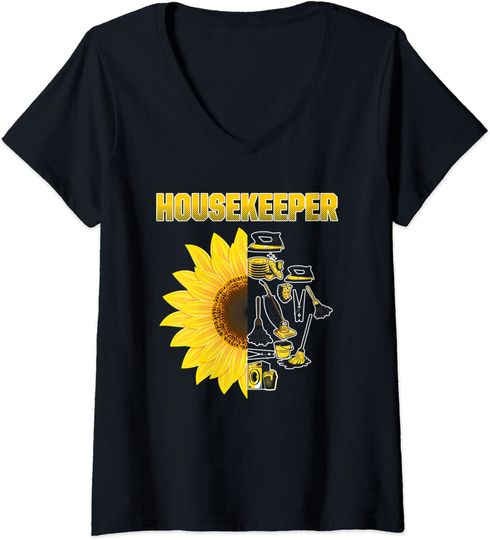 Discover T shirt Camisete de Mulher Decote em V Girassol Housekeeper