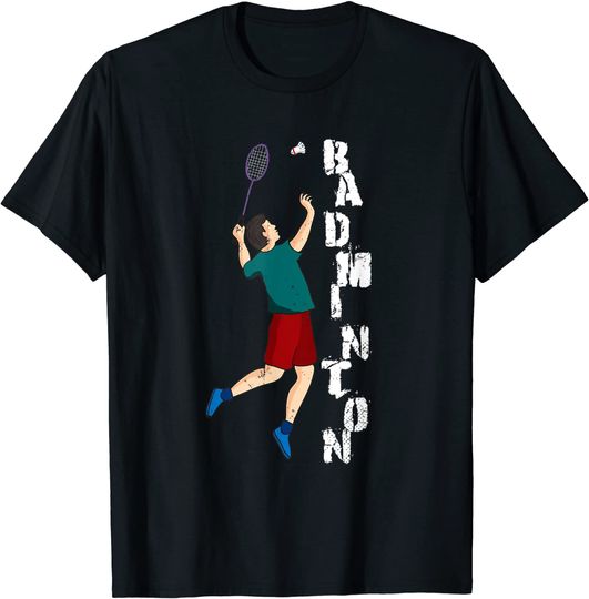 Discover T-shirt Manga Curta Unissexo Jogador de Badminton