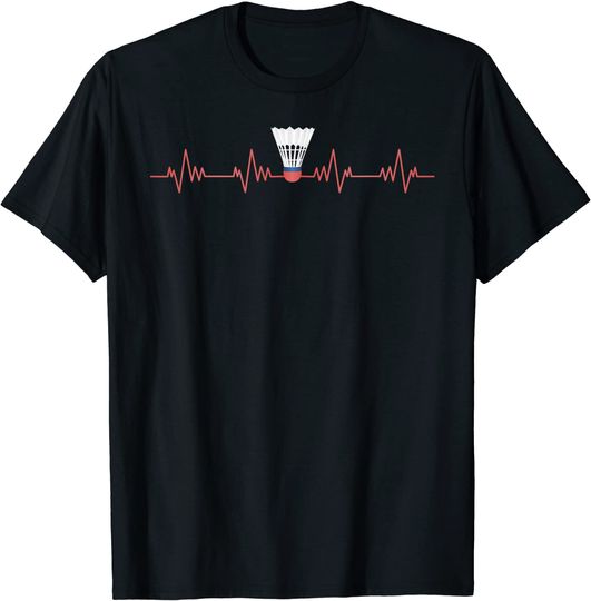 Discover T-shirt Camiseta Manga Curta Unissexo Badminton Batimentos de Coração Presente para Amantes de Esportes