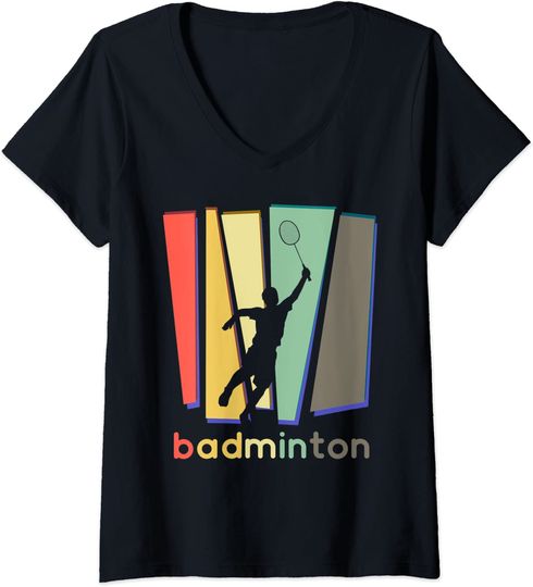 Discover T shirt Camisete de Mulher Decote em V Estilo Retrô Jogador de Badminton