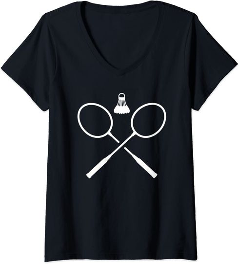 Discover T-shirt Camisete de Mulher Decote em V Raquetas de Badminton Cruzadas
