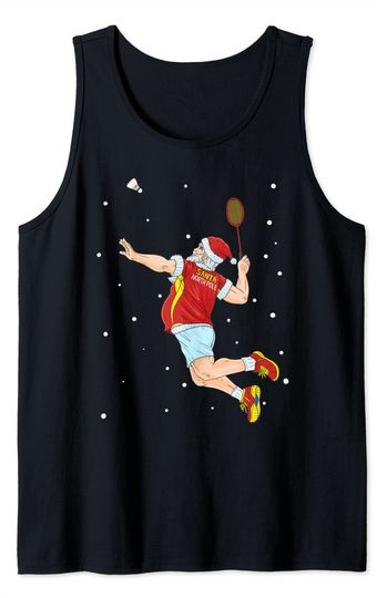 Discover Papai Natal Jogador de Badminton Presente de Natal | T-shirt Camisola sem Mangas para Homem e Mulher V