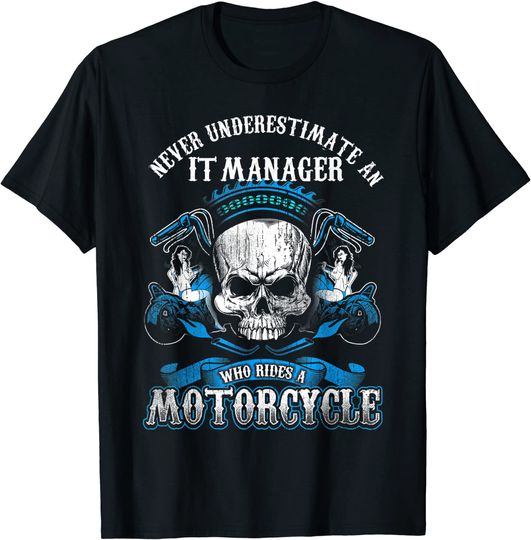 Discover T shirt de Terror Crânio Motociclista IT Manager | Camiseta Manga Curta para Homem e Mulher