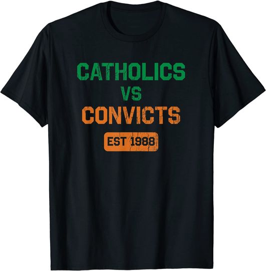Discover Catholics Vs Convicts 1988 Retro Vintage Distressed T-Shirt