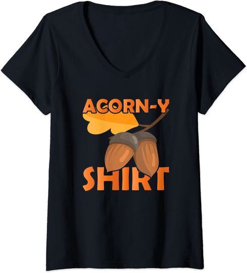 Discover T-shirt Camiseta de Mulher Decote em V Bolota Folhas de Outono