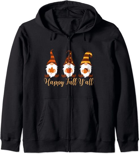 Discover Hoodie Sweatshirt com Capuz e Fecho-éclair para Homem e Mulher Gnomos e Bolotas Feliz Outono