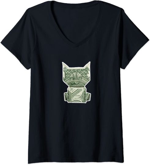 Discover T-shirt Camiseta de Mulher Decote em V Presente Ideal Origami Gato Dobrar de Papel