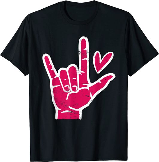 Discover Língua Gestual Mão Coração| T-shirt Camisete Manga Curta para Homem e Mulher