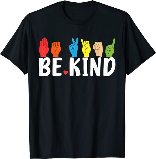 Discover T-shirt Camisete Manga Curta Unissexo Língua Gestual Presente Ideal para Surdo Be Kind