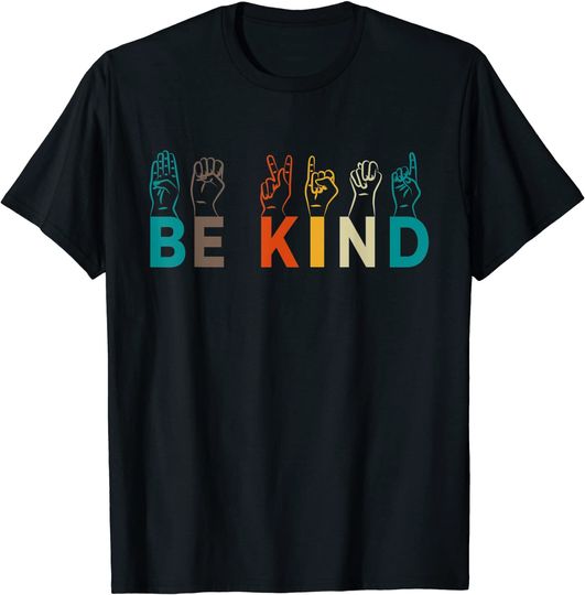 Discover T-shirt Camiseta Manga Curta Unissexo Linguagem de Sinais Presente Surdo Mudo Be Kind