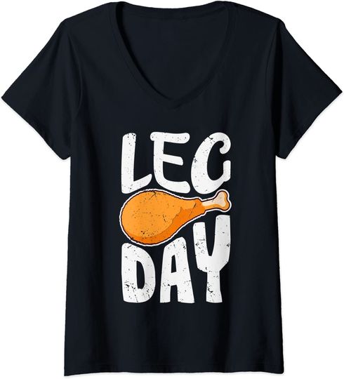 T shirt Camiseta de Mulher Decote em V Vintage Leg Day