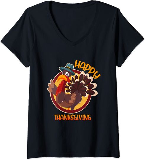 Discover Feliz Dia de Ação de Graças | T-shirt Camiseta de Mulher Decote em V