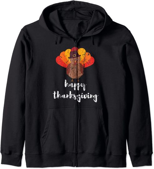 Discover Hoodie Sweatshirt com Capuz e Fecho-éclair Unissexo Vintage Turquia Happy Thanksgiving