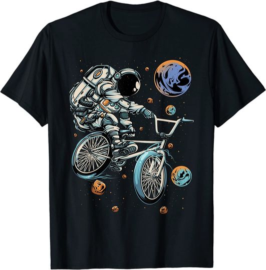 Discover Camiseta T-shirt Astronauta emBicicleta no Espaço