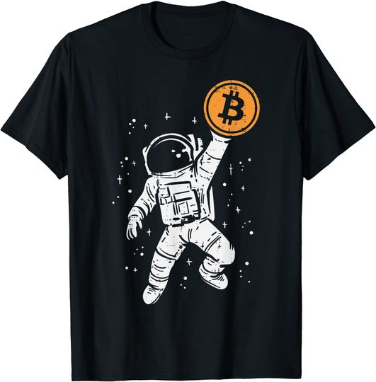 Discover Camiseta T-shirt Astronauta Bitcoin Lua