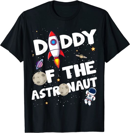 Discover Camiseta T-shirt Papai do Astronauta Festa de Aniversário do Tema Espacial