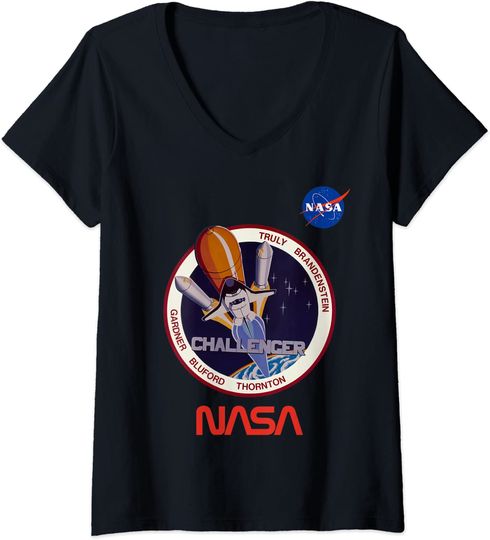 Discover T-shirt Decote em V NASA Parche De Tripulación De Astronautas para Mulher
