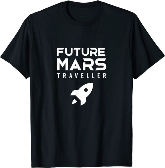 Discover T-shirt Camisete Manga Curta para Homem e Mulher Futuro Viajante de Marte Exploração Espacial