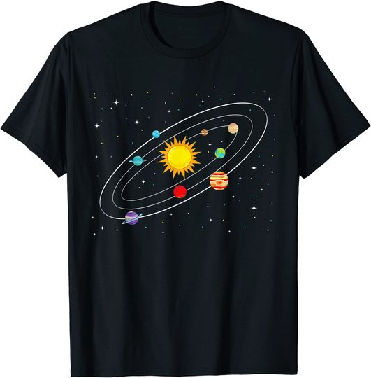 Discover T-shirt Camiseta Manga Curta para Homem e Mulher Planetas Sol Sistema Solar Marte