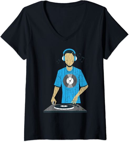 Discover T-shirt Mulher DJ Vinilo Música Divertida Decote em V