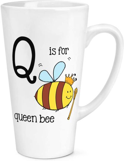 Discover Caneca de Cerâmica Branca com Leite Q Is For Queen Bee 500ml