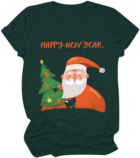 Discover Camiseta para Mulher com desenho de Papai Noel e Árvore de Natal