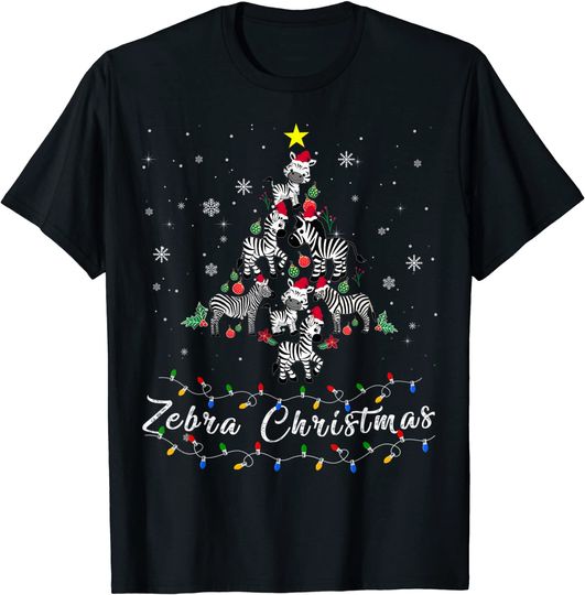 Discover T-shirt Unissexo Pijama de Árvore de Natal com Design de Zebra Camisola