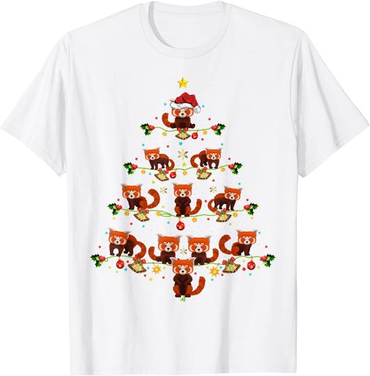 Discover T-shirt Animal Da Árvore De Natal Do Panda Vermelho Com Chapéu De Papai Noel
