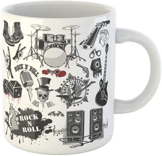 Discover Mug Caneca de Cerâmica Clássica Banda de Música instrumento Musical Rock N Roll