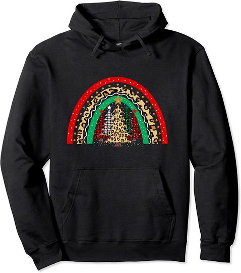Discover Hoodie Sweater com Capuz Árvores de Natal com Padrão de Xadrez Búfalo e Leopardo