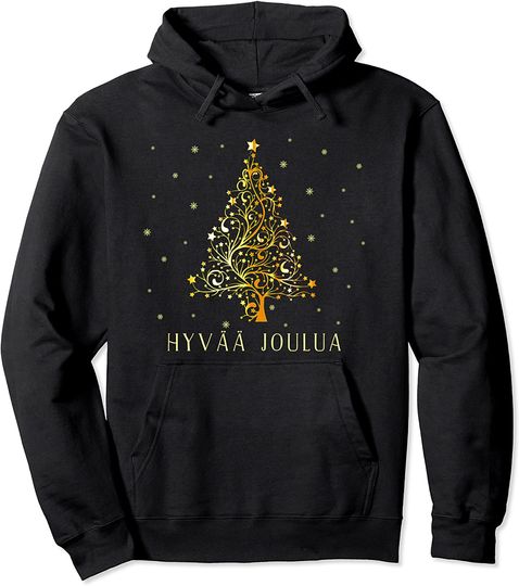 Discover Hoodie Sweater com Capuz  Hyvaa Joulua Árvore de Natal Finlandês Decorações
