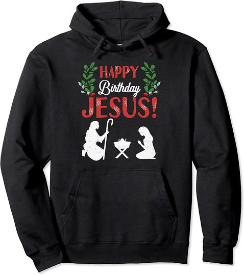 Discover Hoodie Sweater com Capuz Feliz Aniversário Jesus Presépios de Natal Unissexo