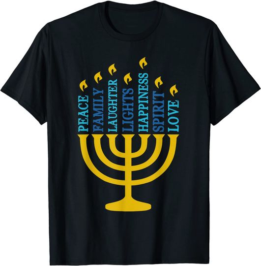 Discover T-shirt de Paz Familia Felicidad Luz Espíritu Amor Hanukkah Velas de Natal