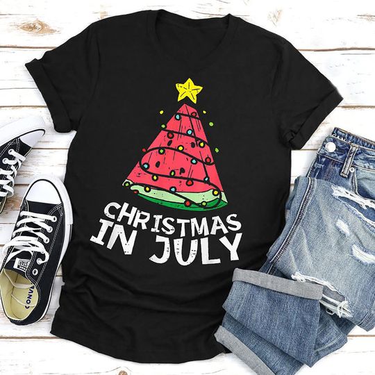 Discover T-shirt Camiseta Manga Curta para Homem e Mulher Natal Em Julho Pinheiro Melancia
