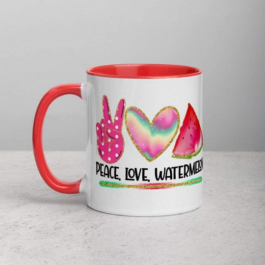 Discover Peace Love Watermelon | Caneca de Cerâmica com Cor Interna 350ml