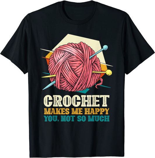 Discover T-shirt Clássico Camiseta O Crochê Me Deixa Feliz para Homem e Mulher Crochê Astral