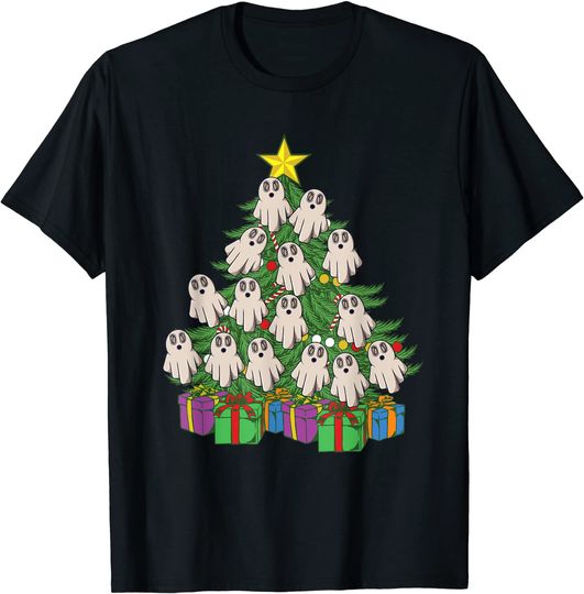 Discover T-shirt de Terror Árvore de Natal Fantasma | Camiseta Manga Curta Masculino Feminino