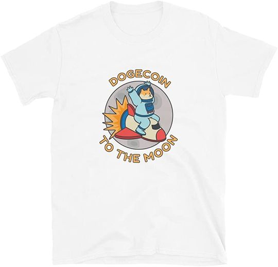 Discover T-shirt Camiseta Manga Curta para Homem e Mulher Dogecoin Nave Especial Astronauta