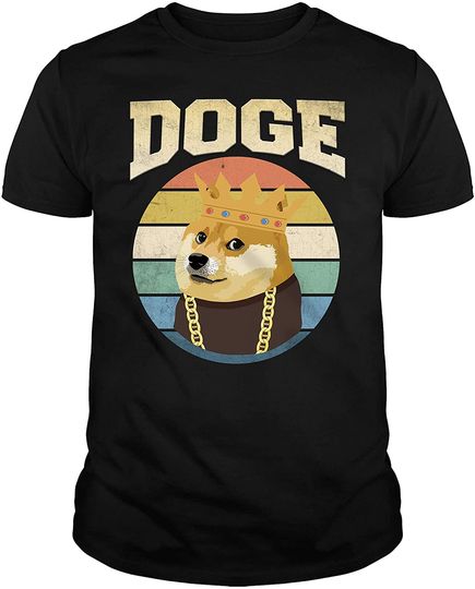 Discover T-shirt Camiseta Manga Curta para Homem e Mulher Criptomoeda Dogecoin Coroa
