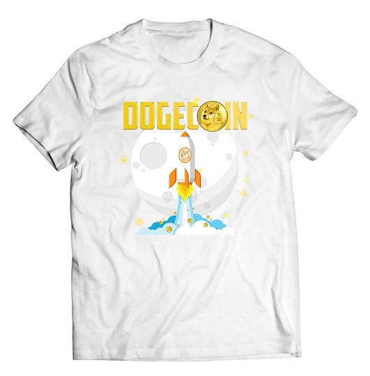 T-shirt Camiseta Manga Curta para Homem e Mulher Criptomoeda Dogecoin Astronauta Na Lua