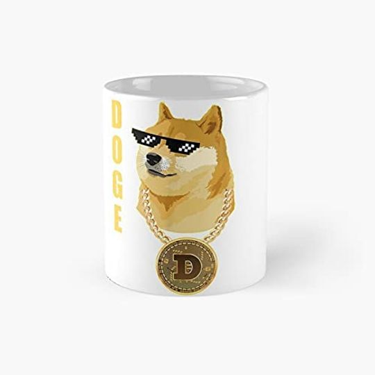 Discover Caneca de Cerâmica Clásscia Dogecoin Shiba com Óculos de Sol
