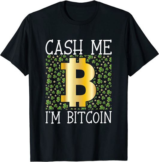 Discover T-Shirt Clássico Unissex Divertido Bitcoin Día de San Patricio Cash Me Soy Bitcoin Verde