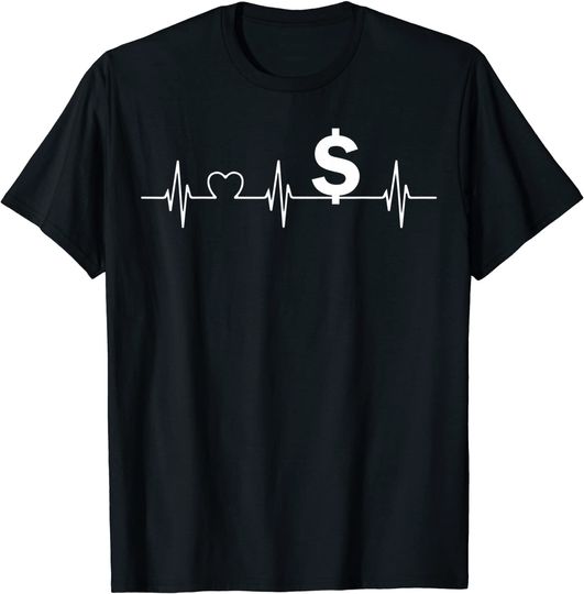 Discover T-shirt Unissexo Cifrão Dólar Batimentos do Coração