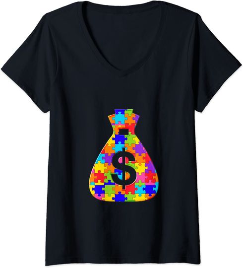 Discover T-shirt Camisete de Mulher com Decote em V Cifrão Dinheiro Bitcoin