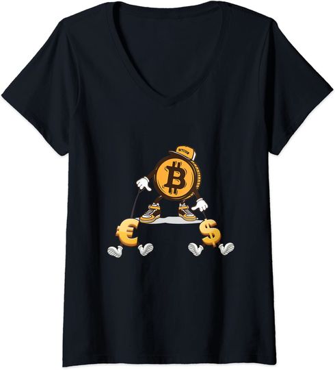 Discover T-shirt Camisete de Mulher com Decote em V Engraçada Bitcoin Moeda Virtual