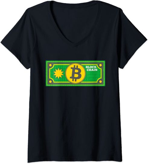 Discover T-shirt Camiseta de Mulher com Decote em V Dinheiro Dólar Bitcoin