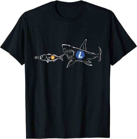 Unissex T-shirt Camiseta para Homem e Mulher Divertido Tiburón Litecoin